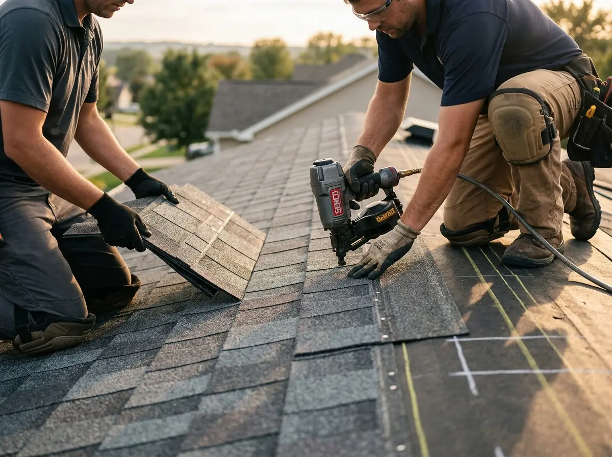Professional roofer working on a residential roof in Mountain Home